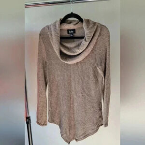 By & By Cowl Neck Sweater, Neutral Beige & black, size Large